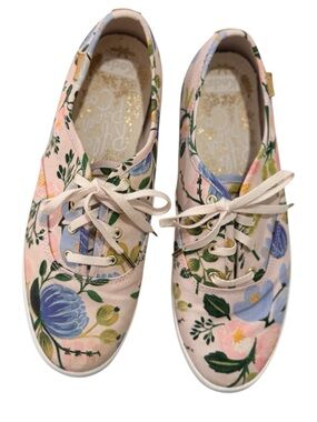 Keds x Rifle Paper Co Floral Sneakers Pink Canvas Kids Size 8 EUC
